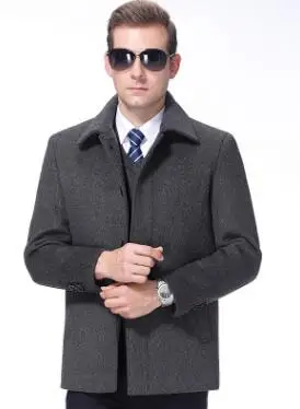 Light Gray Осенне-зимняя мужская одежда, утепленный воротник с лацканами, шерстяное кашемировое пальто среднего возраста, большой размер 100 кг, Мужская короткая куртка - Цвет: Light Gray