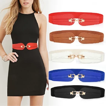 

PU Leather Elastic Wide Belt for Women Stretch Thick Waist Belt for Dress Fashion Stretch women belts plus size