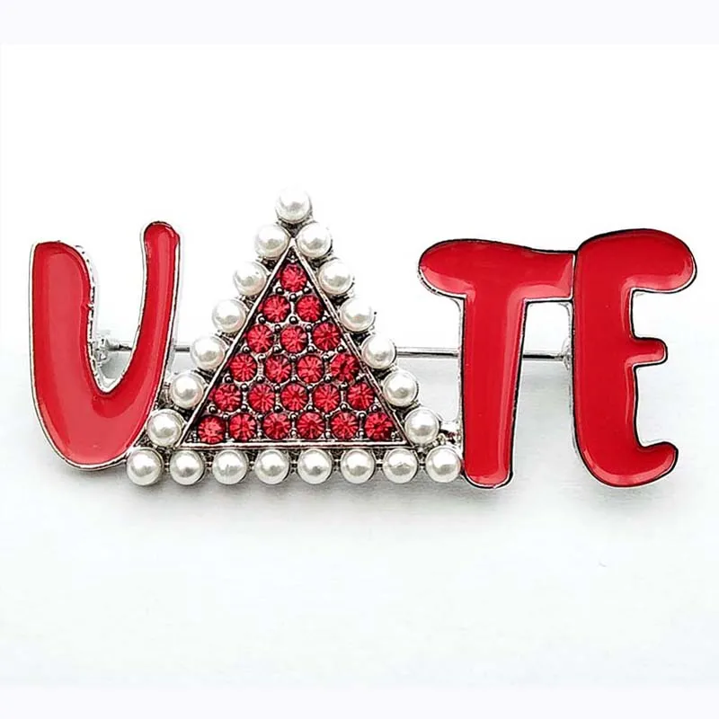 Греческие Буквы Sorority красные стразы Dst Vote жемчужная брошь булавка|Броши| |
