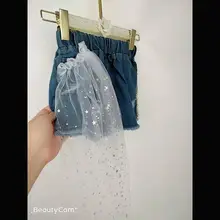 Джинсовые летние джинсовые шорты с дырками для девочек-подростков ковбойские детские кружевные шорты со звездами Джинсы Короткие штаны джинсовые шорты одежда для детей