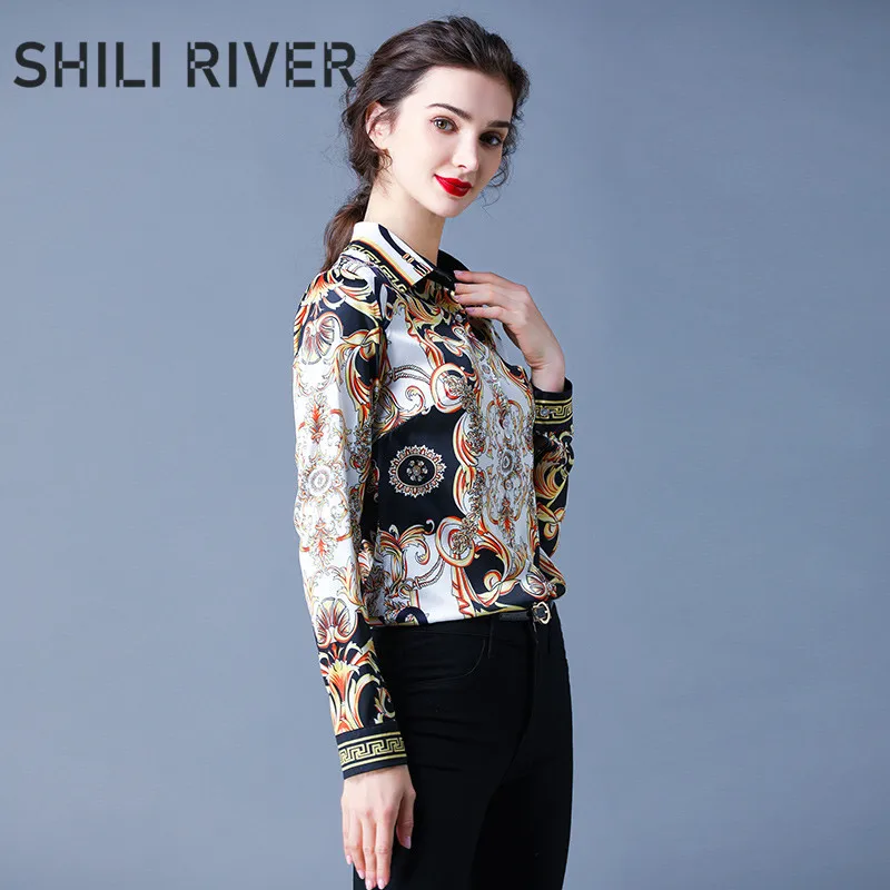  2020 new spring autumn runway designer tops for women long sleeve blouse slim casual print gorgeous
