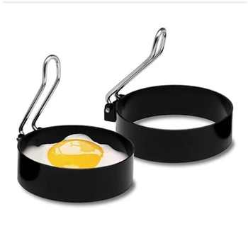 

Nonstick Stainless Steel Handle Round Egg Rings Shaper Pancakes Molds Ring Round Egg Fried Frying Molds Kitchen Tools Egg Cooker