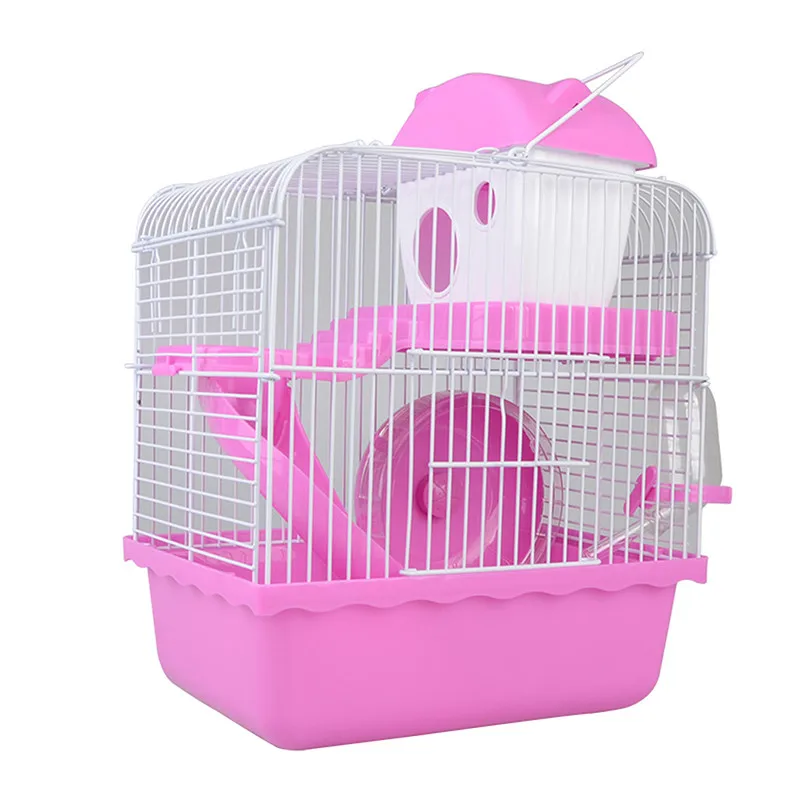 Pink Милая клетка для домашних животных хомяк домик с прозрачным Skylight двухслойный дом для хомяка Золотой хомяк, домашнее животное - Цвет: Pink
