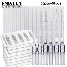 

EMALLA Tattoo Needles and Tips Set 50pcs Disposable 3/5/7/9RL 5/7/9RS 5/7/9M1 Size Needles Assorted Sterilized Tattoo Tips Combo