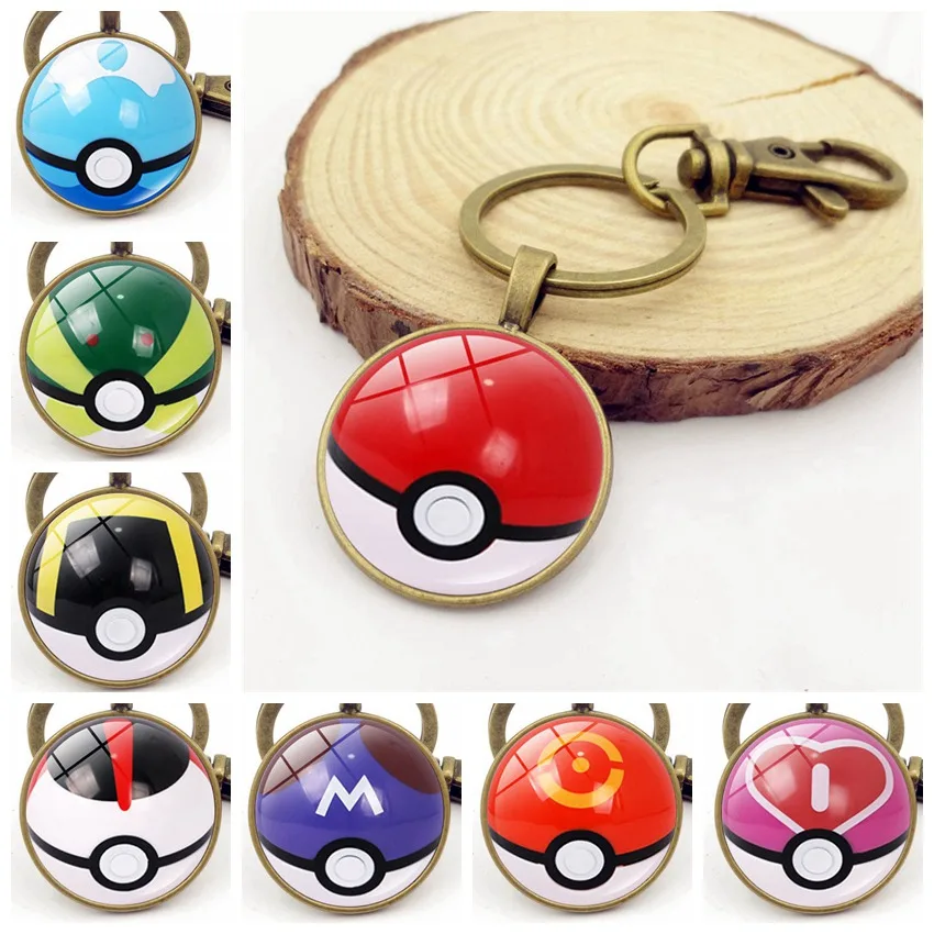 Действий Pokeballs камнем времени брелок игрушка подвески для ключей старинная