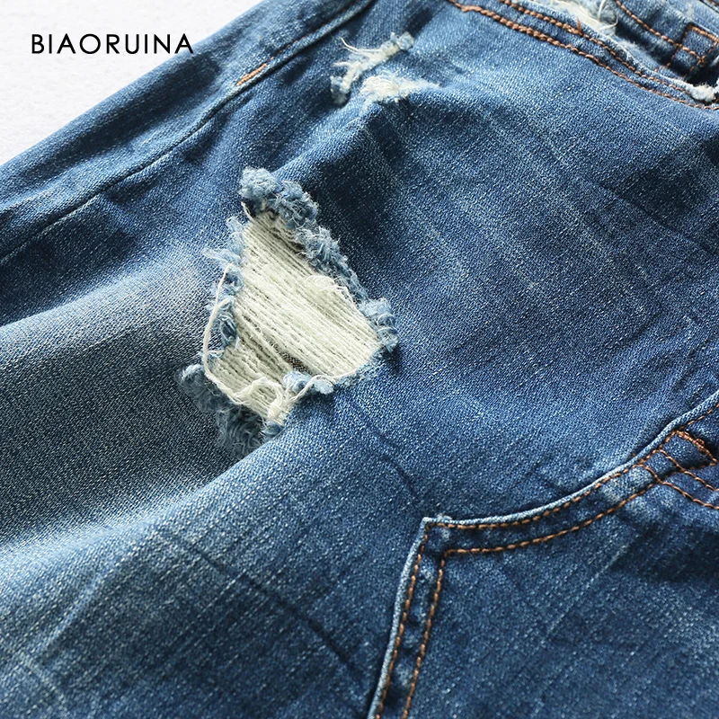 BIAORUINA Женская модная выбеленная джинсовая юбка с потертостями, женская повседневная юбка с высокой талией, новое поступление