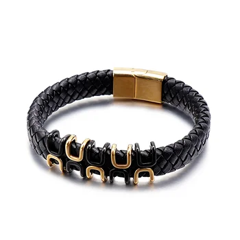 

Fashion Twist Leather stainless steel Men Gold Cable Wire Magnetic Buckle Bangle BraceletsTrendy Blood Men Color Bracelets