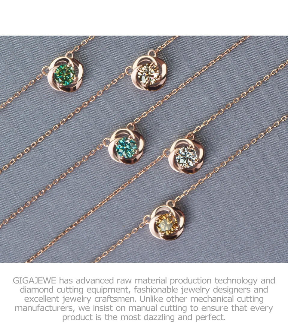 GIGAJEWE 0.5ct 5 мм EF Круглый 18 К покрытый розовым золотом 925 Серебряный Муассанит ожерелье алмазное Проверенное ювелирное изделие подарок для женщин и девушек