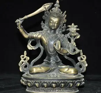 

Tibet Buddhism bronze Manjushri Wenshu Buddha Hold Sword kwan-yin Buddha statue