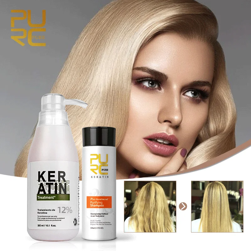 

PURC Brazil Keratin Hair Treatment Set 100Ml Purifying Shampoo Straightening Hair Repair for Curly Frizzy Professional Products