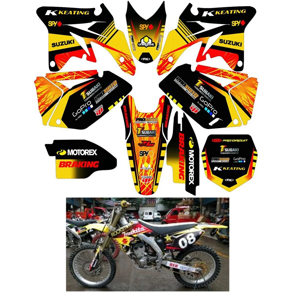 

For SUZUKI RMZ250 RMZ 250 2007 2008 2009 Graphics Decals Stickers Custom Number Name 3M Full Motorcycle Backgrounds Accessories