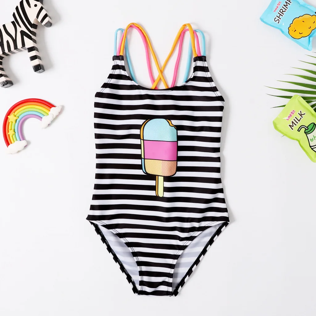 Цельный купальник для девочек, детский купальник в полоску для девочек 3-8 лет, купальный костюм для девочек, купальник - Цвет: 6