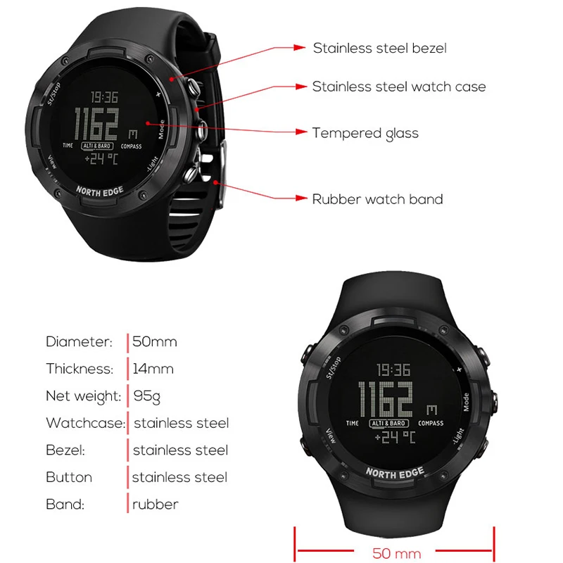 Мужские Цифровые Часы светодиодный NORTHEDGE мужские часы водонепроницаемые часы спортивные военные часы relogio masculino спортивные светодиодный наручные часы
