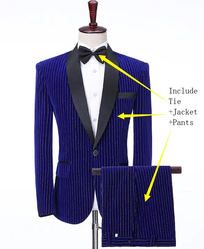 Royal Blue Осень зима мужской бархатный костюм свадебный жених вечернее платье для выпускного вечера Вечеринка певец и ведущий блейзеры Брюки 2 шт. сценические костюмы - Цвет: Royal Blue
