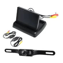 Автомобильный складной дисплей 4,3 дюймов+ беспроводной+ длинная камера заднего вида для номерного знака, визуальный набор, система ночного видения