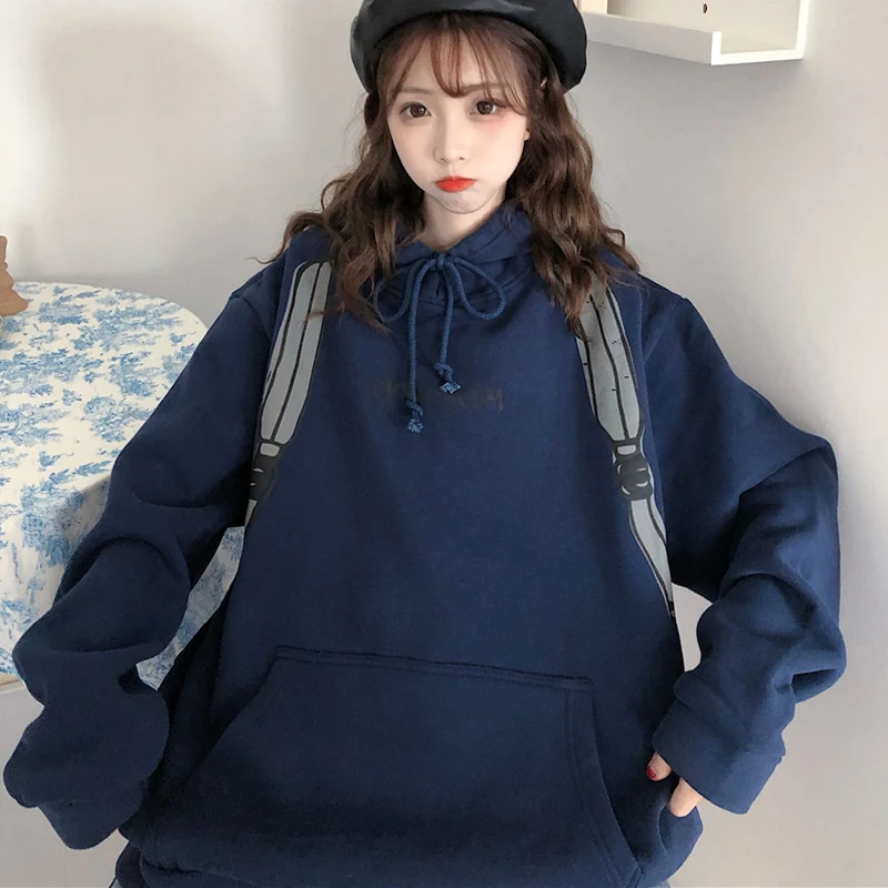 Printed Hoodies Women Korean Autumn Winter Fleece Hooded Sweatshirts Women Harajuku Funny Kawaii Oversized Clothing