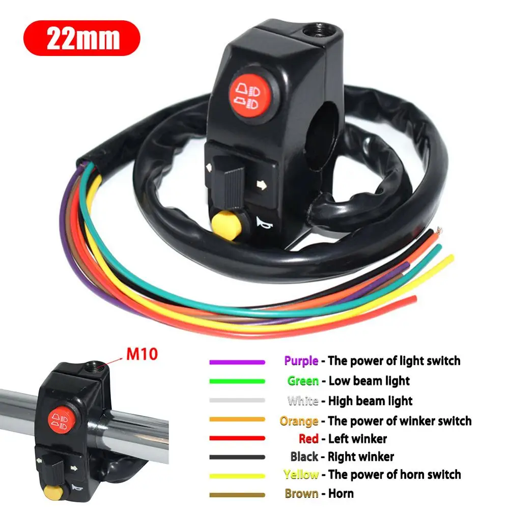 7//8/" 22mm Motorcycle Handlebar Switch Horn Turn Signals Light On//Off Universal