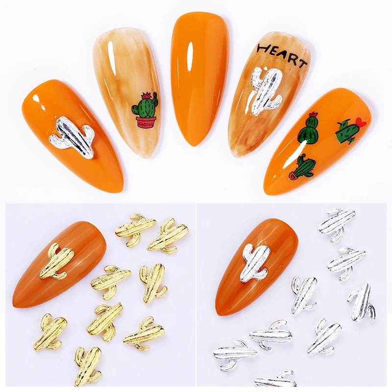 

10 Pcs Nail Studs 3D Nail Art Decorations Butterfly Cactus Ornament Metal Alloy Mixed Gold Sliver Colors Nail Accessories
