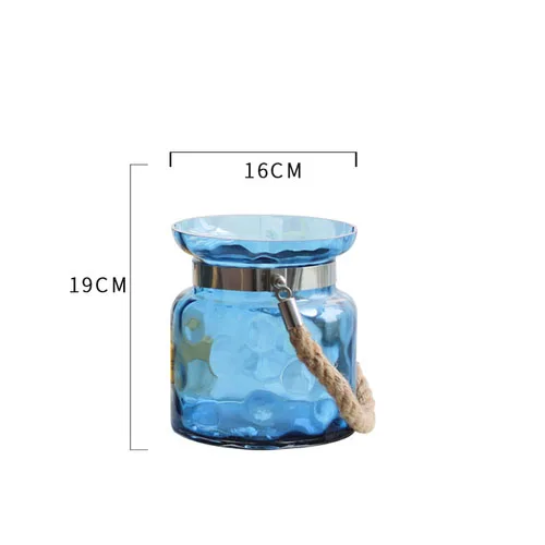 Современная Минималистичная ваза из голубого стекла, креативная портативная пеньковая веревка, цветочное украшение, для гостевого ресторана, телевизора, шкафа, украшение для дома - Цвет: small