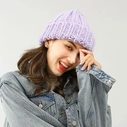 Winter Hats For Women Knit Cap Lady Warm Soft Wool Thread Knitted Beanie Chapeau Female Fashion Bonnet Unisex Warm Beanies Hat