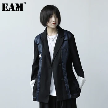 

[EAM] Women Black Contrast Color Temperament Blazer New Lapel Long Sleeve Loose Fit Jacket Fashion Spring Autumn 2020 1DC663