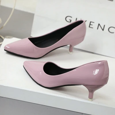 pink 4cm Новинка года; сезон весна-осень; женские тонкие туфли в Корейском стиле; модные женские туфли на высоком каблуке с острым носком и бантом - Color: pink 4cm