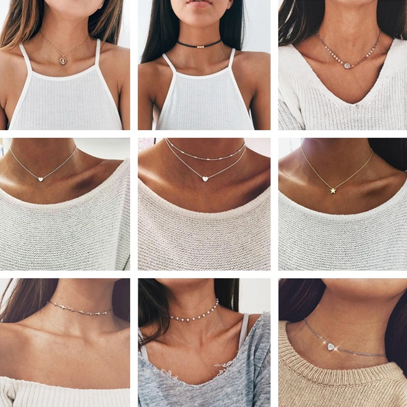 Cadena de clavícula de alta calidad para mujer, gargantilla de oro y plata, pájaro de Color Paloma, corazones, estrellas, Collares de diario