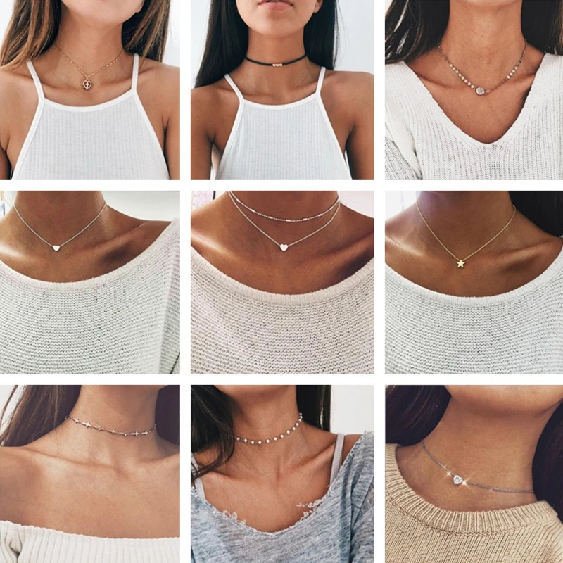 High Quality Clavicle Chain Jewelry Gold Silver Color Bird Pigeon Hearts Stars Choker Necklaces for Women Daily Collares
