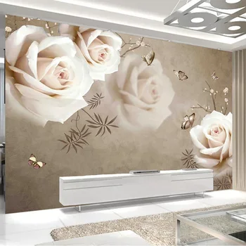 

Custom 3D Wall Mural Vintage White Rose Wallpaper Living Room Bedroom Romantic Home Decor Painting Papel De Parede Sala 3D Mural