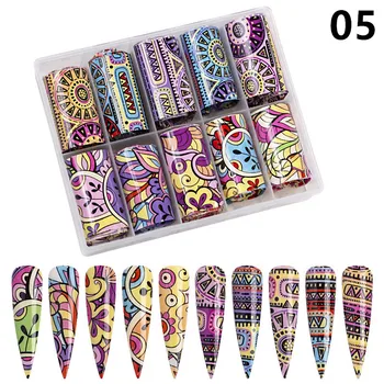 

10Color/Set 4x80CM 3D Colorful Flower Nail Art Transfer Foil Stickers Paper Adhesive Decal Wrap Slider Tape Nail Decoration Tool