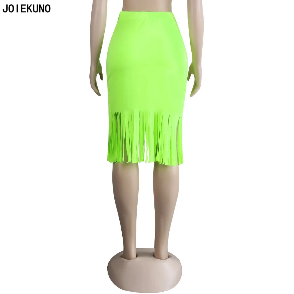 JOIEKUNO однотонная Высокая уличная мода короткая юбка женские юбки mujer moda Сексуальная кисточка женские вечерние сексуальные низ WNK8838