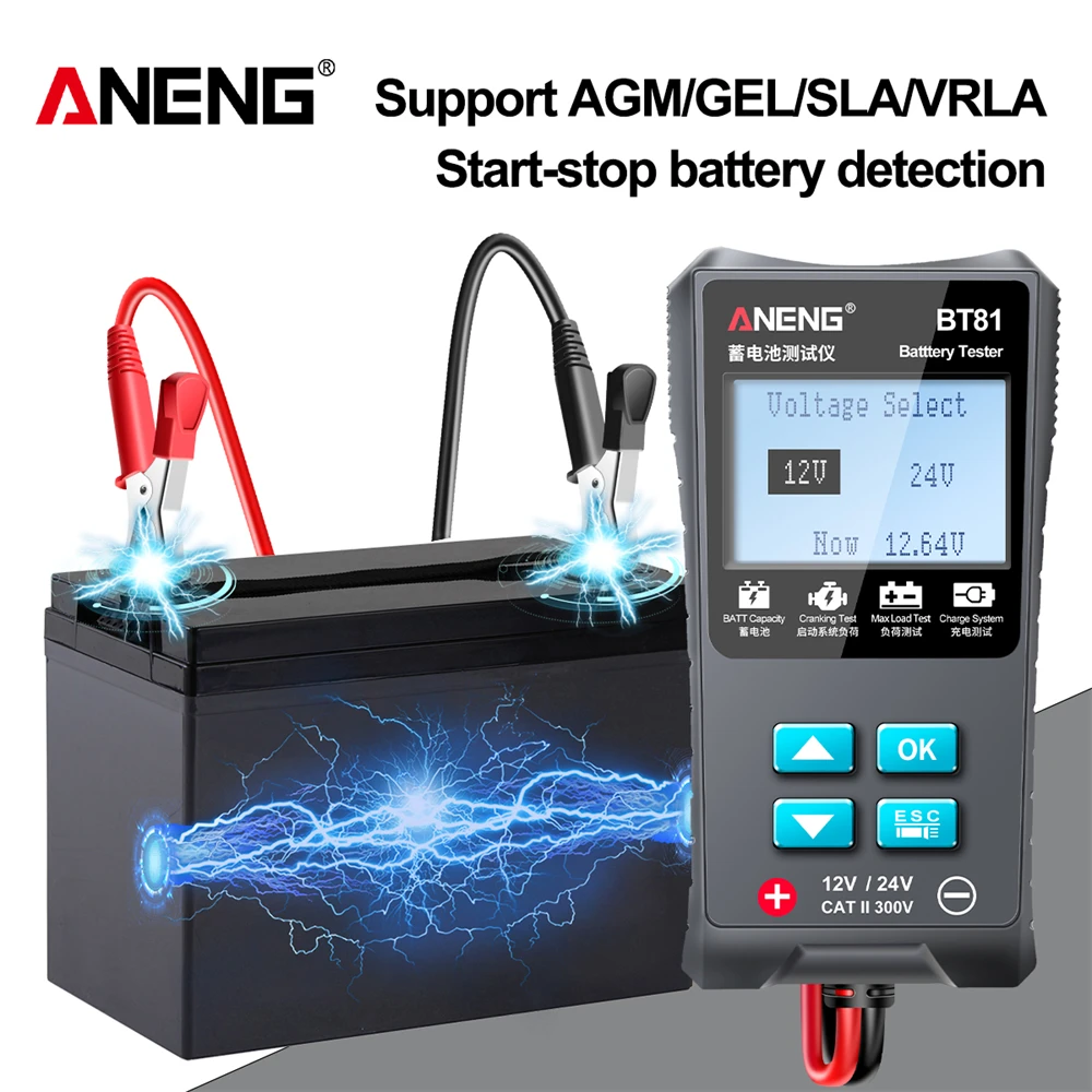 

Тестер автомобильных аккумуляторов ANENG BT81, 12 В/24 В, 100-12/24 cca