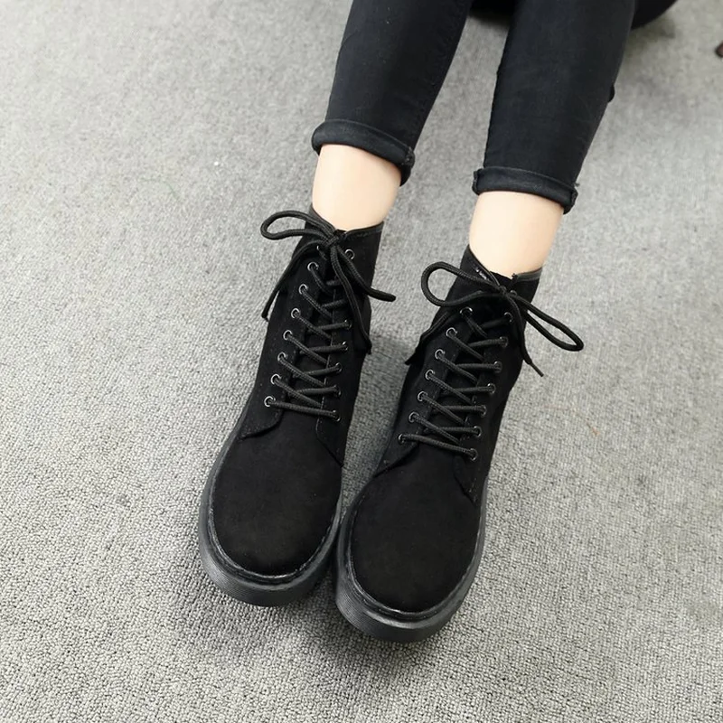 Fashion Women Martins Boots Female Wedge Boots Increasing Platform Retro Female Shoes Punk Style Suede Leather Boots