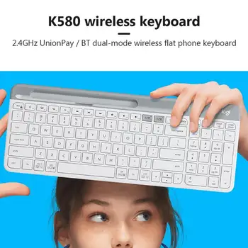 

Logitech K580 Wireless Keyboard Ultra-thin 2.4GHz Bluetooth Office Keyboards Unifying Dual Mode Multi-Device for Computer Tablet