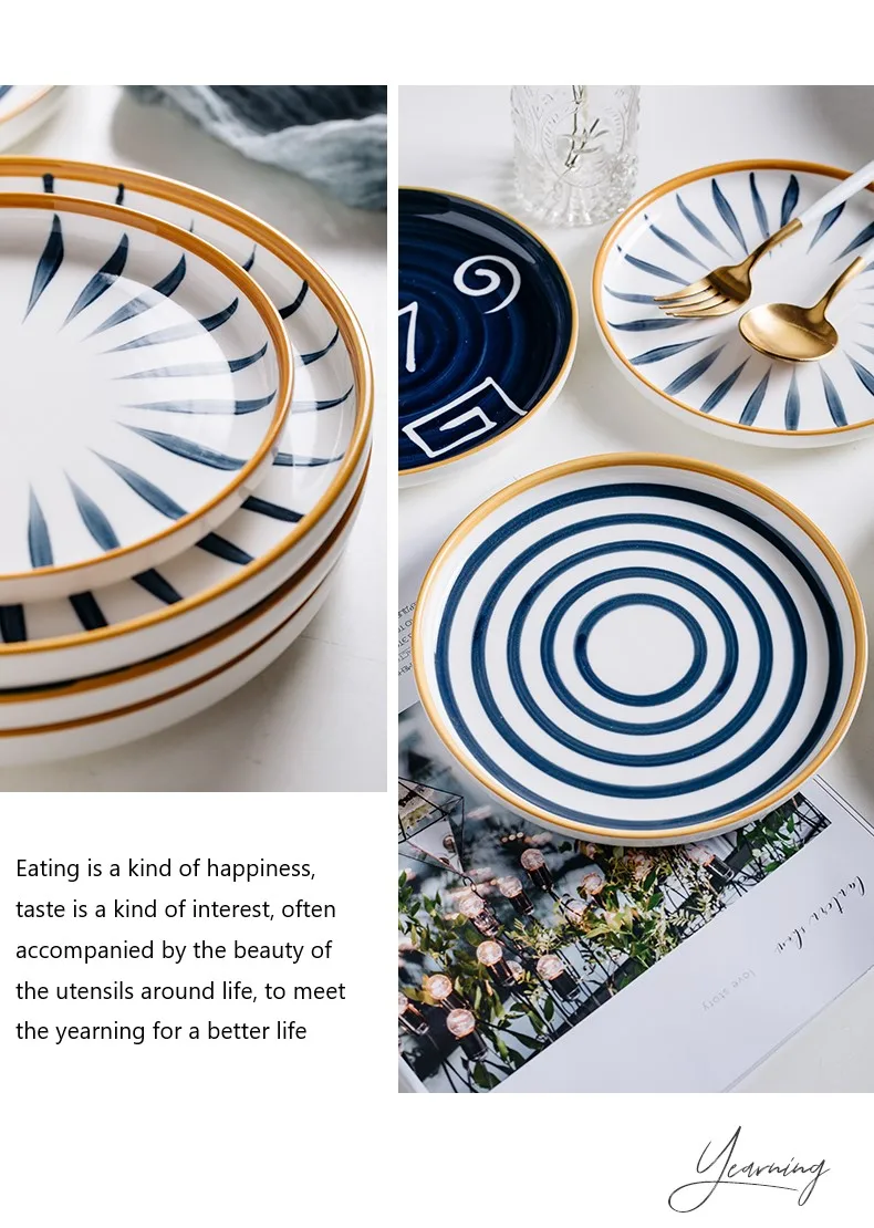 Японская подглазурная ручная роспись керамическая тарелка для еды рули для завтрака Набор тарелок фарфоровый поднос Бытовая Посуда