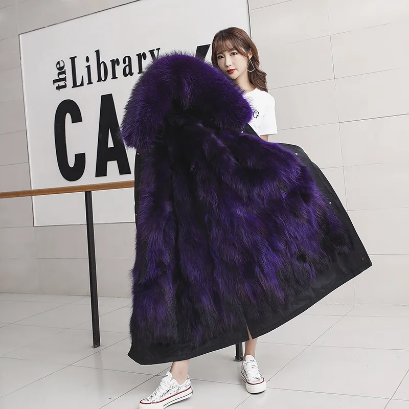 purple Прямая с фабрики, стиль, Женское пальто с подкладкой из меха енота и лисы - Цвет: purple