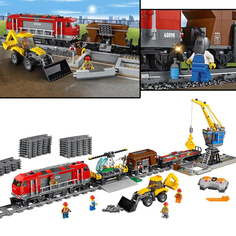 City With Motor Building Blocks Kit Compatible legoingLYs 60098 82009 Heavy haul Rail Train RC remote control Vehicle KID Toys