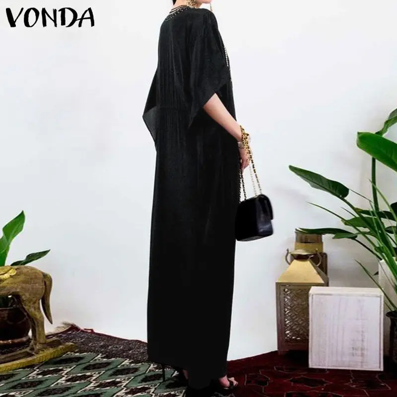 VONDA летнее платье для беременных с круглым вырезом и принтом Макси богемное длинное платье пляжный сарафан беременность Vestidos