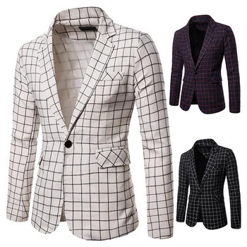 

Business Casual Male Lattice Single Button Blazer Jacket Men's Presenter Stage Suit Coat Classical Male Party Dress Banquet Wear