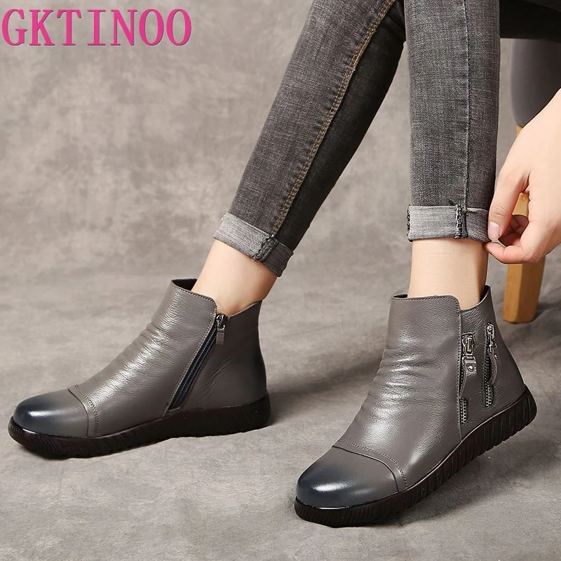 GKTINOO – Botas de Piel Auténtica con Cuña y Cremallera para Mujer, Botines de con Interior de Felpa Nieve|Botas hasta el tobillo| AliExpress