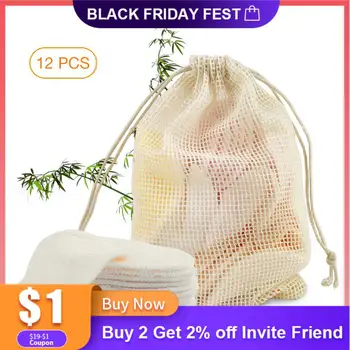 

100% New 12Pcs Makeup Remover Pads Reusable Cotton Pads Make Up Remover Bamboo Fiber Face Skin Care Nursing Pads Skin Cleaning