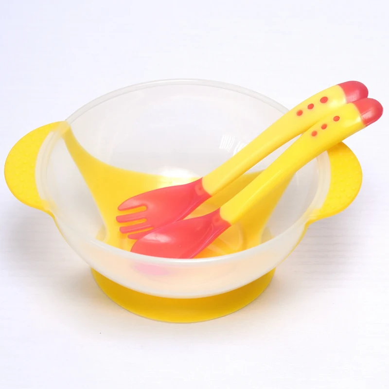 3 PC Yellow Детская посуда для кормления детская Тарелка на присоске чаша ребенок младенческого возраста детская обучающая тарелка для кормления Мультяшные бинауральные блюда - Цвет: 3 PC Yellow