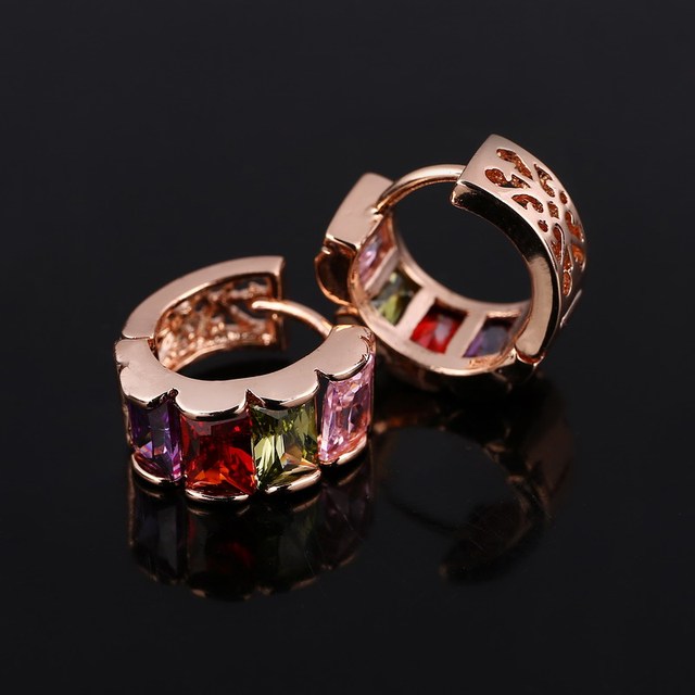 Kolczyki Rose Gold Color Hoop Earrings Flower Colorful Crystal Zirconia Stone Earrings For Women Jewelry Brincos