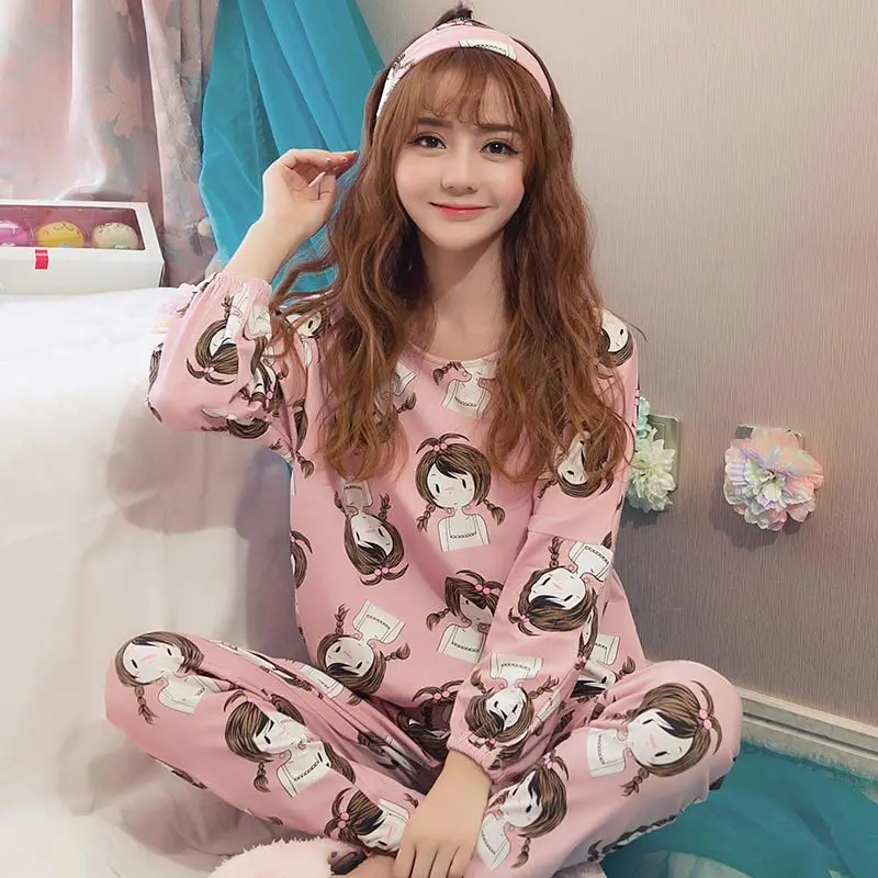 

Autumn Pajamas WOMEN'S Long Sleeve Korean-style Students Set Spring And Autumn Sweet Cute Thin Home Wear