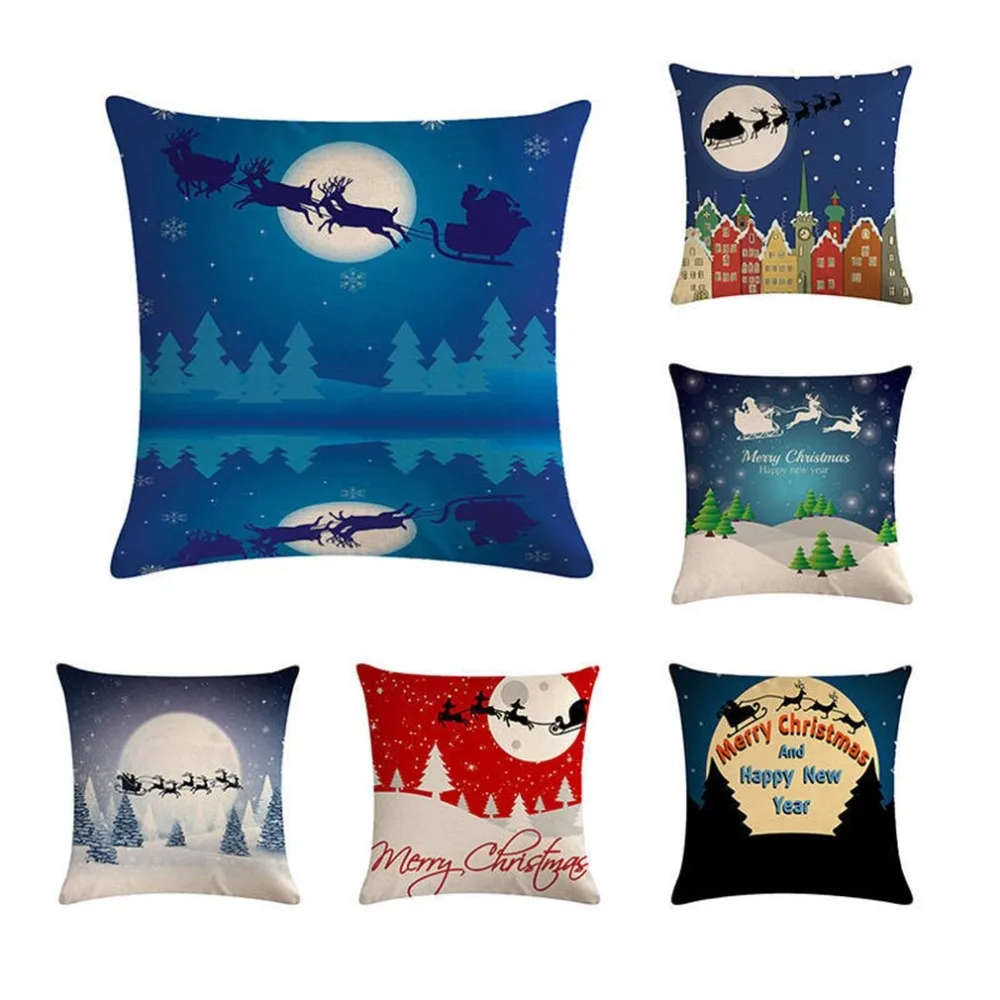 

Christmas Round Moon Snowflake Santa Claus Linen Cotton Hug Pillowcase Cushion Cover Digital Printing Pattern Plain Home Textile