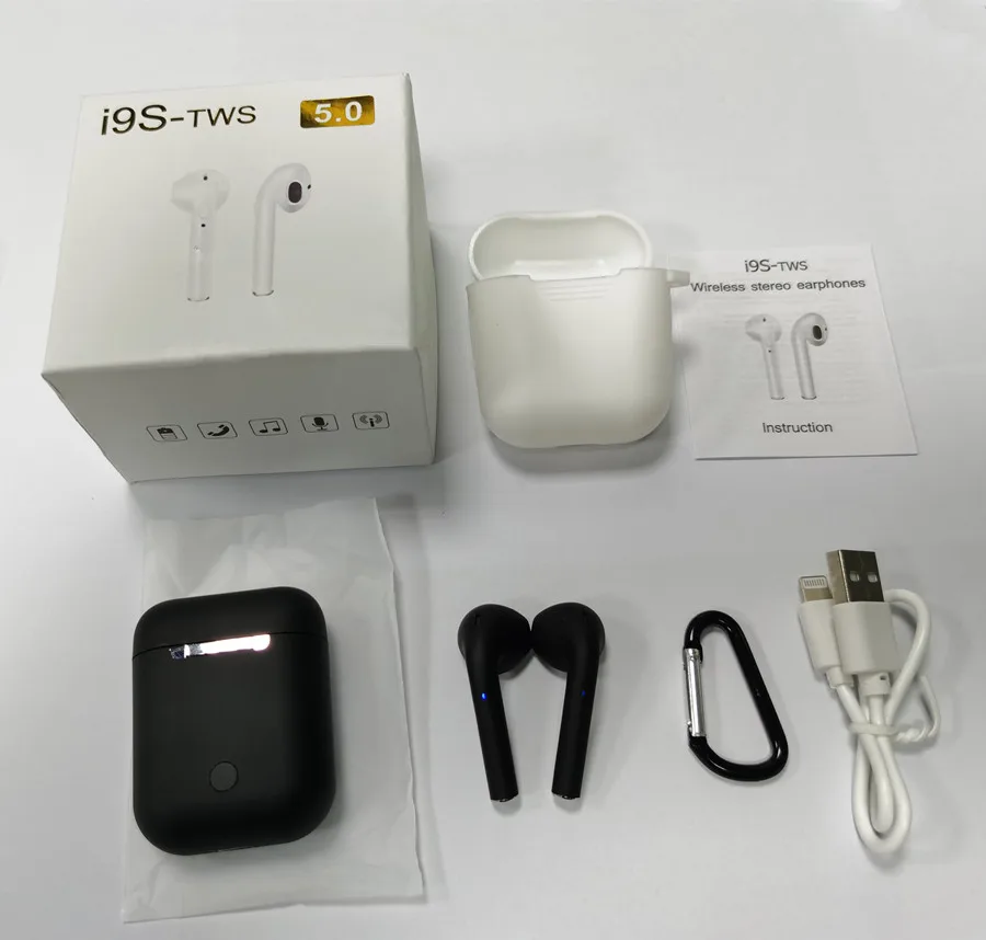 Black I9 i9s TWS мини беспроводные наушники Bluetooth 5,0, стерео наушники, Спортивная гарнитура с микрофоном, зарядная коробка для Xiaomi iPhone, всех телефонов - Цвет: Black