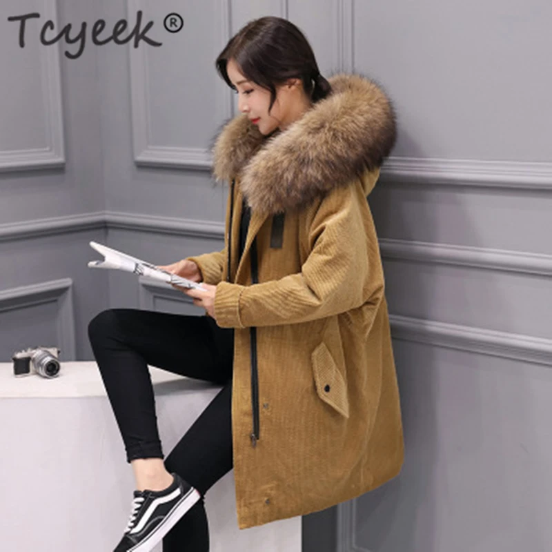 Tcyeek/Зимний женский пуховик+ большой енот мех с капюшоном корейский 90% утиный пух пальто Женская куртка Hiver Casaco LW1279