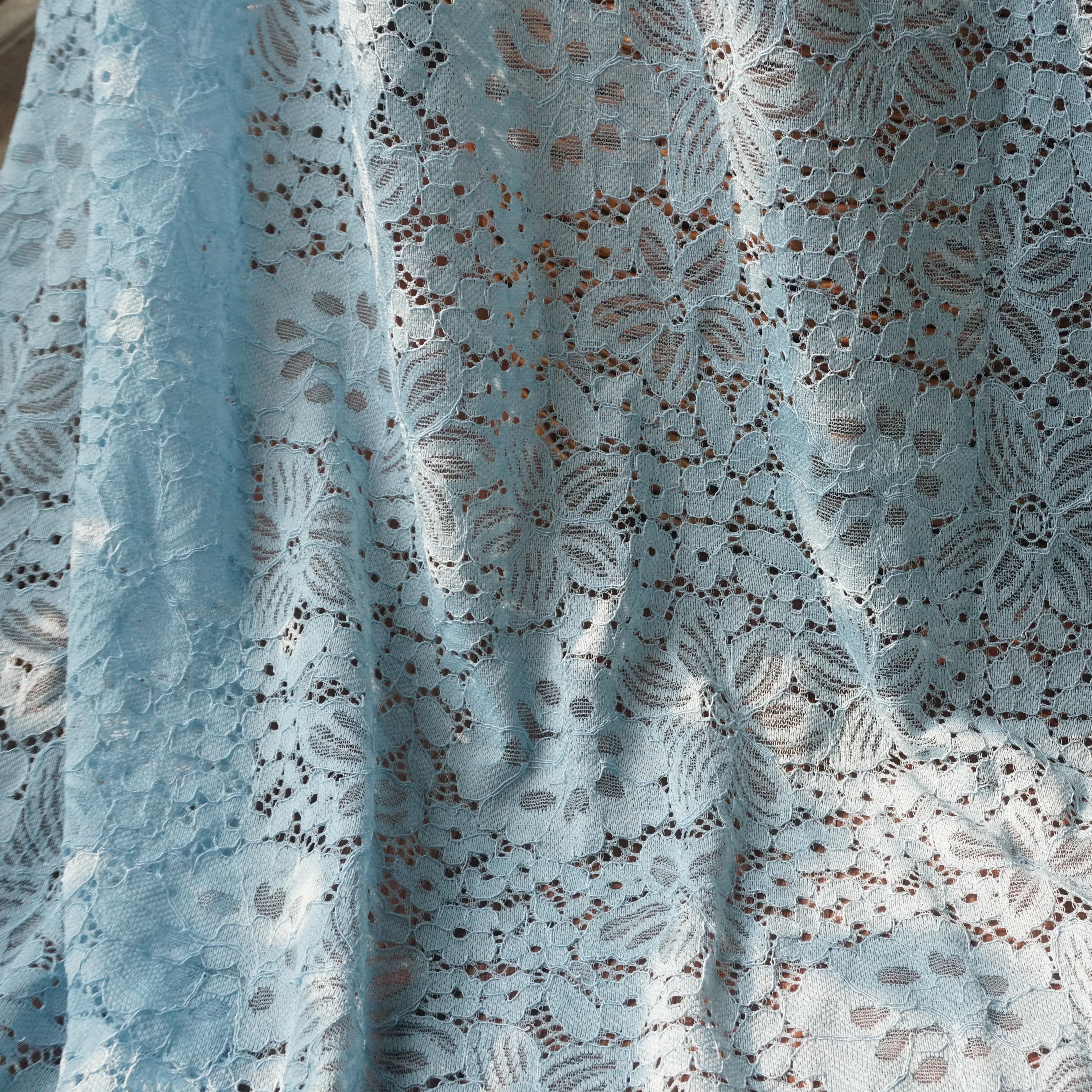 

2019 NEW Spandex stretch lace fabric Sky blue, Pink in stock! 1 Yard=1 lot Soft lace flowers lace for women girls dress sewing!