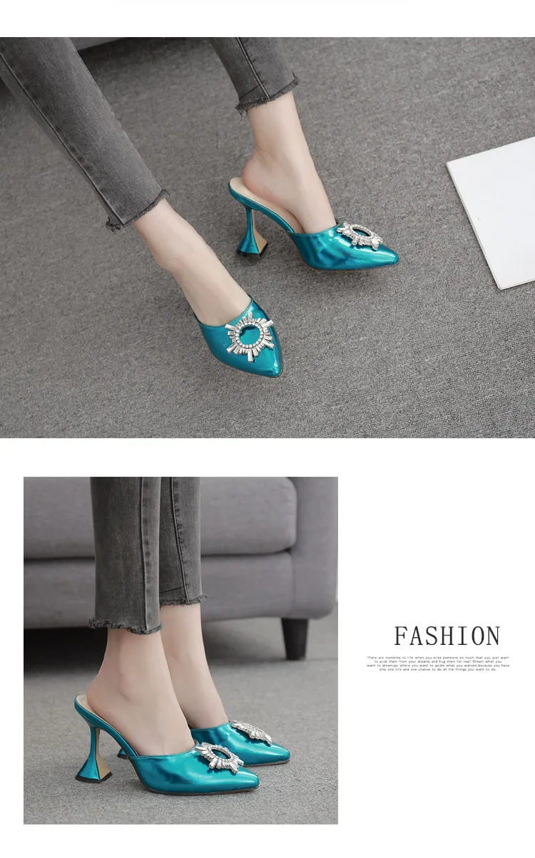 Aneikeh новые модные женские туфли-лодочки из лакированной кожи туфли на высоких каблуках со стразами и острым носком туфли-лодочки с ремешком на пятке