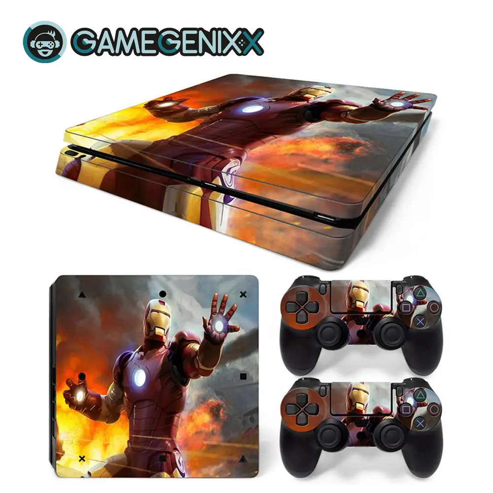 GAMEGENIXX Skin Sticker Vinyl Wrap Cover for PS4 Slim Console and 2 Controllers- Iron Man